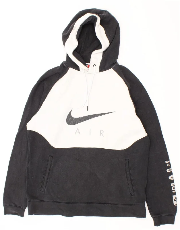 NIKE Mens Graphic Hoodie Jumper Medium Black Colourblock Cotton