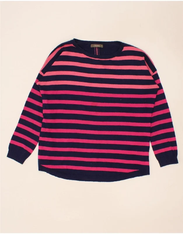 OASIS Womens Boat Neck Jumper Sweater UK 14 Medium Navy Blue Striped