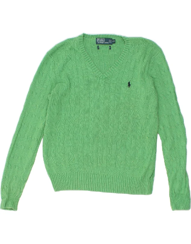 POLO RALPH LAUREN Womens V-Neck Jumper Sweater UK 16 Large Green