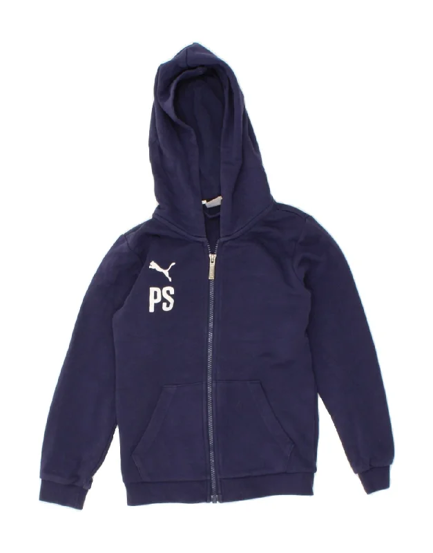 PUMA Boys Graphic Zip Hoodie Sweater 7-8 Years Navy Blue Cotton