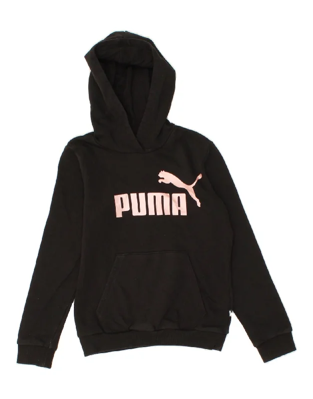 PUMA Girls Graphic Hoodie Jumper 11-12 Years Black Cotton