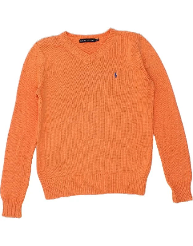 RALPH LAUREN Womens Oversized V-Neck Jumper Sweater UK 10 Small Orange