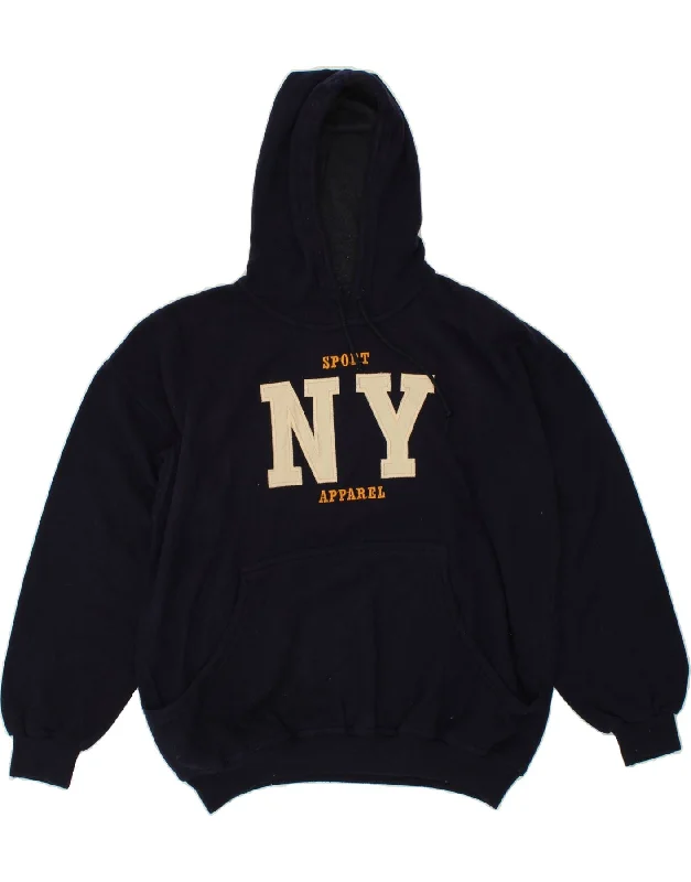 RODEO Mens New York Graphic Hoodie Jumper Medium Navy Blue Cotton