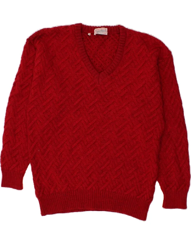 RODRIGO Womens V-Neck Jumper Sweater IT 54 2XL Red Acrylic