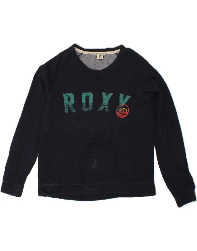 ROXY Womens Graphic Sweatshirt Jumper UK 14 Medium Navy Blue Cotton