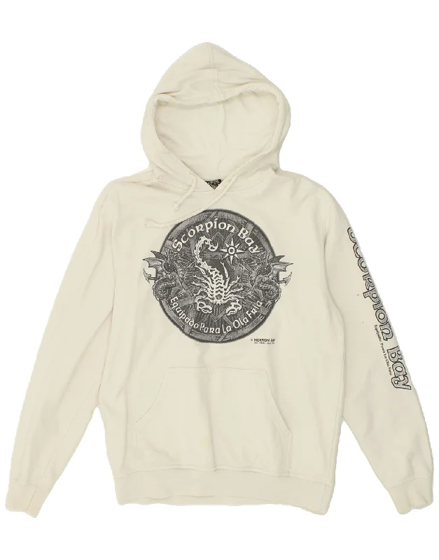 SCORPION BAY Mens Graphic Hoodie Jumper Small White Cotton