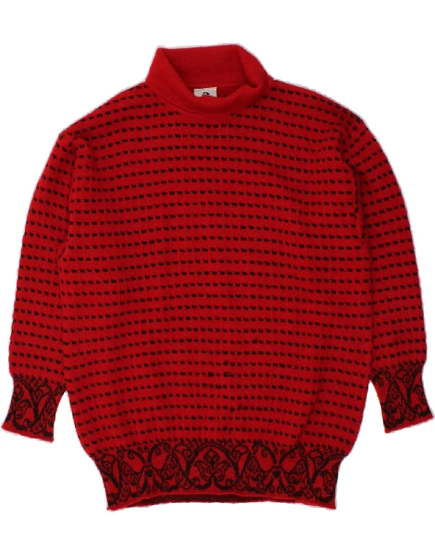 SEVRES Womens Roll Neck Jumper Sweater IT 42 Medium Red Paisley Mohair