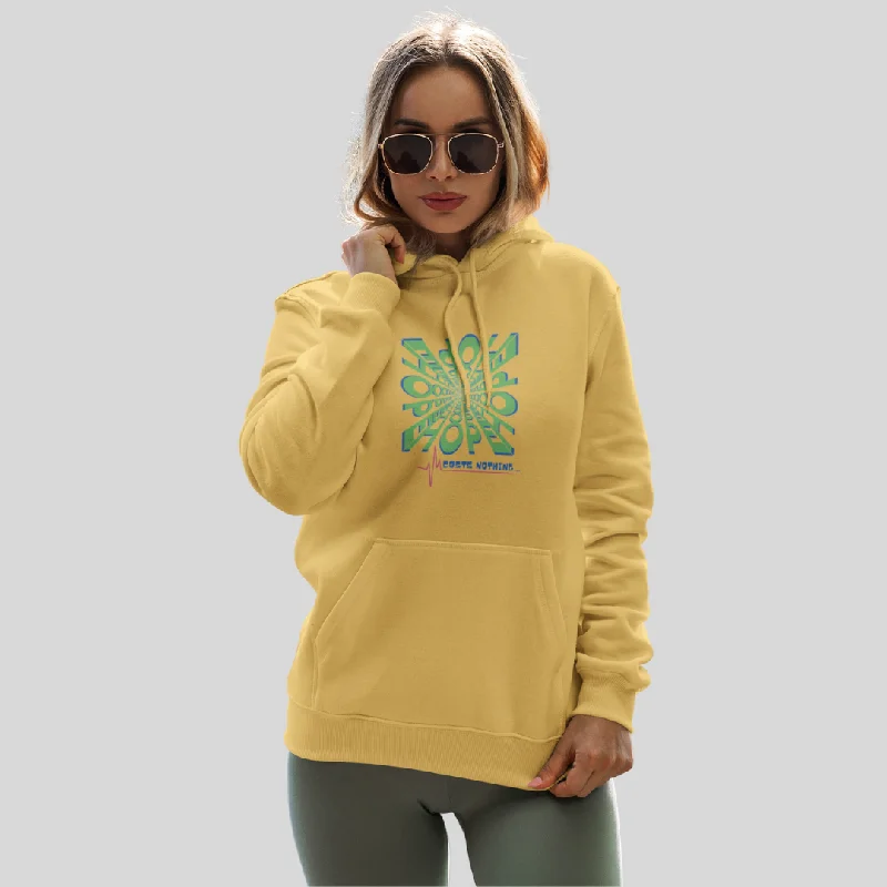 Spread Positive Vibes with Women's "Hope Cost's Nothing" Printed Yellow Hoodie!