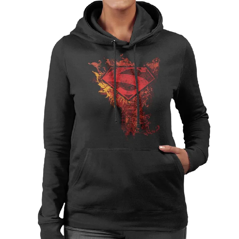 Superman Red Floral Crest Strength Man Of Steel Women's Hooded Sweatshirt