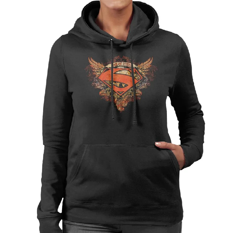 Superman Wings Tattoo Man Of Steel Women's Hooded Sweatshirt