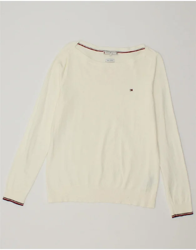 TOMMY HILFIGER Womens Boat Neck Jumper Sweater UK 10 Small Off White