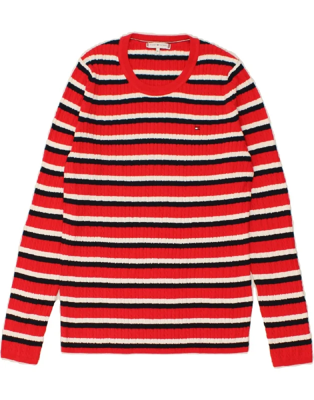 TOMMY HILFIGER Womens Crew Neck Jumper Sweater UK 18 XL Red Striped Cotton