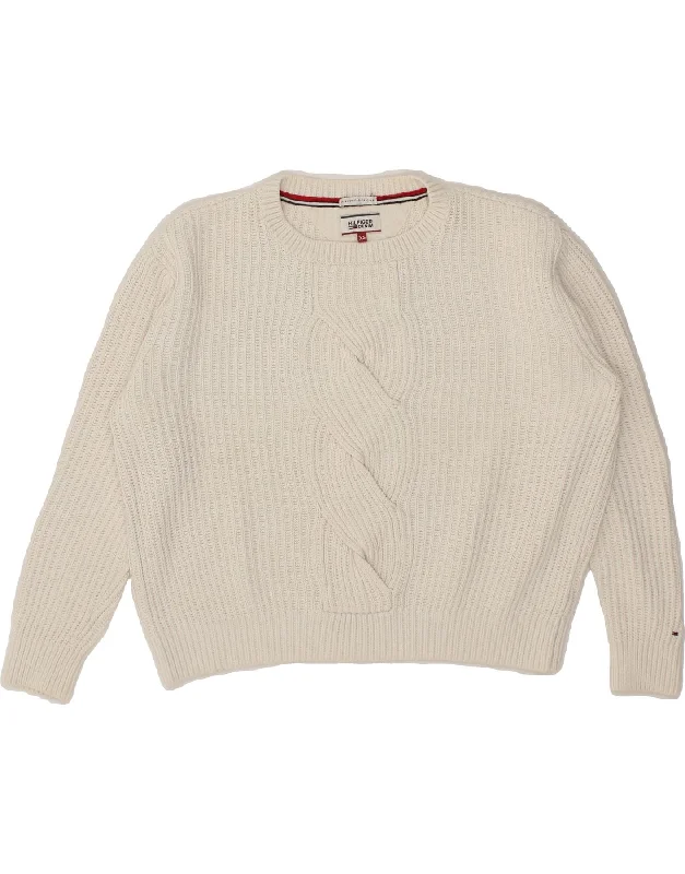 TOMMY HILFIGER Womens Oversized Crew Neck Jumper Sweater UK 6 XS Off White