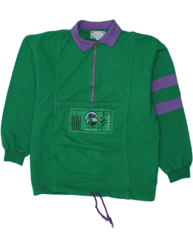 VINTAGE Mens Graphic Sweatshirt Jumper XL Green Colourblock