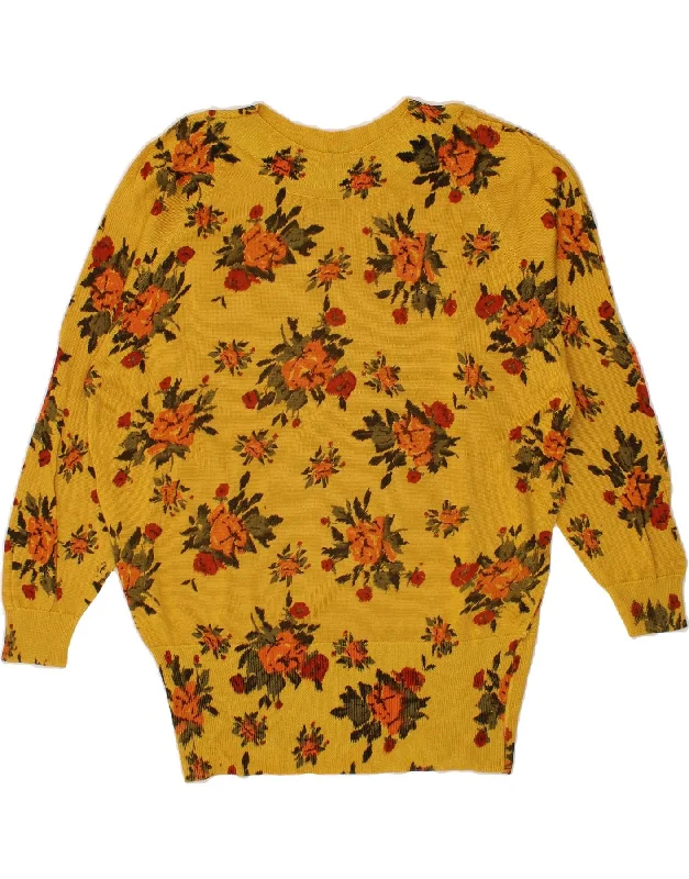 VINTAGE Womens Boat Neck Jumper Sweater IT 42 Medium Yellow Floral Cotton