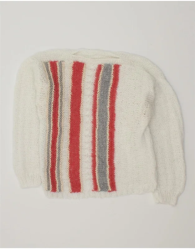 VINTAGE Womens Boat Neck Jumper Sweater UK 10 Small White Striped