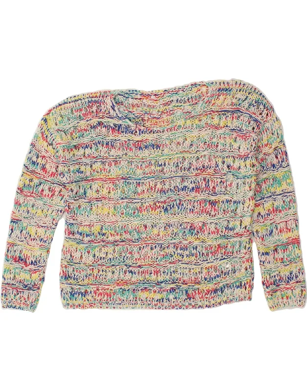 VINTAGE Womens Boat Neck Jumper Sweater UK 14 Large Multicoloured Acrylic