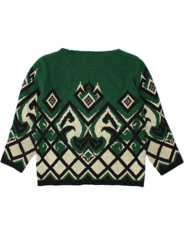 VINTAGE Womens Boat Neck Jumper Sweater UK 14 Medium Green Fair Isle