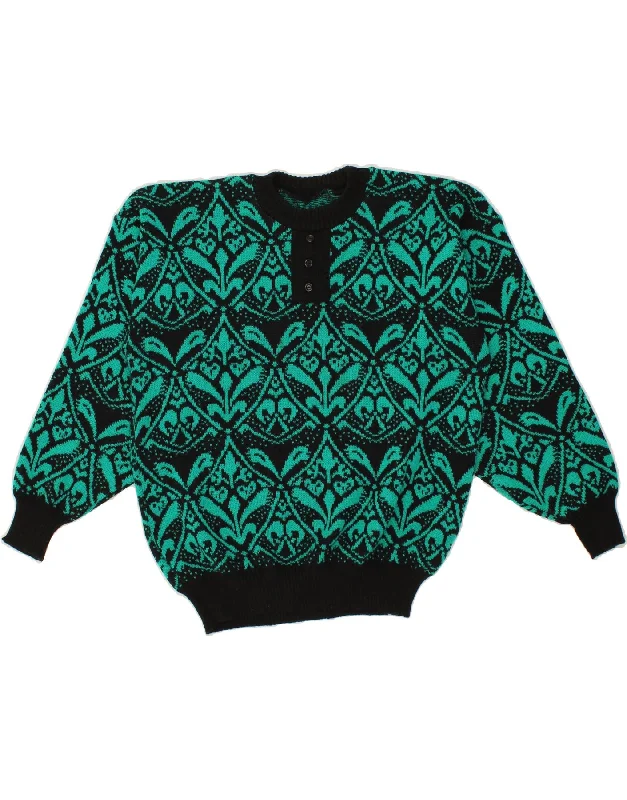 VINTAGE Womens Crew Neck Jumper Sweater UK 12 Medium Green Paisley