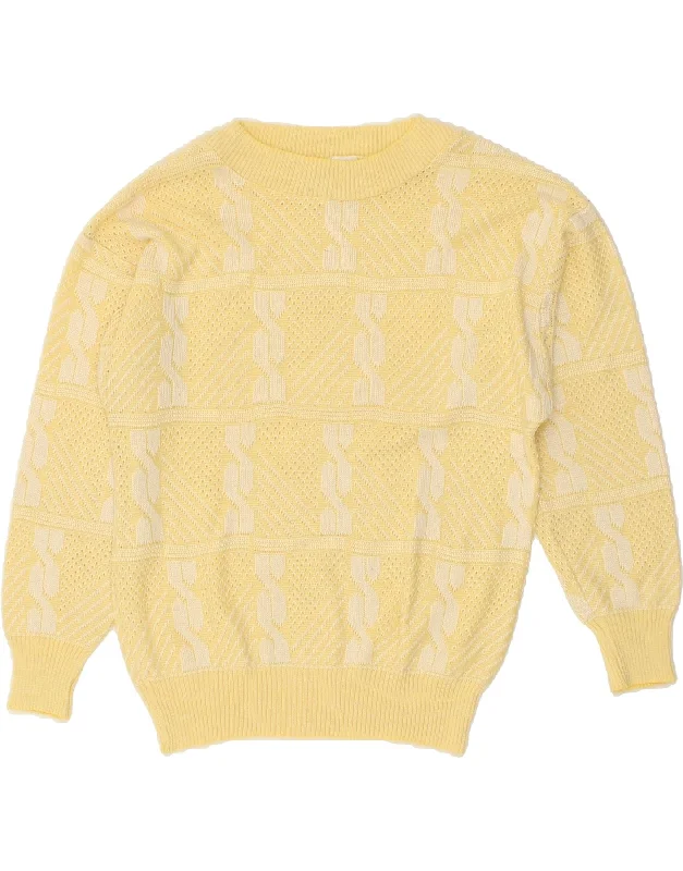 VINTAGE Womens Crew Neck Jumper Sweater UK 14 Medium Yellow Fair Isle