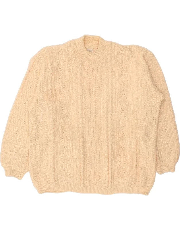 VINTAGE Womens Crew Neck Jumper Sweater UK 16 Large Beige Polyacrylic