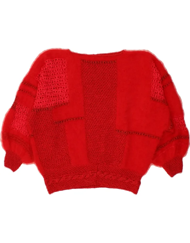 VINTAGE Womens Crop Boat Neck Jumper Sweater UK 16 Large Red