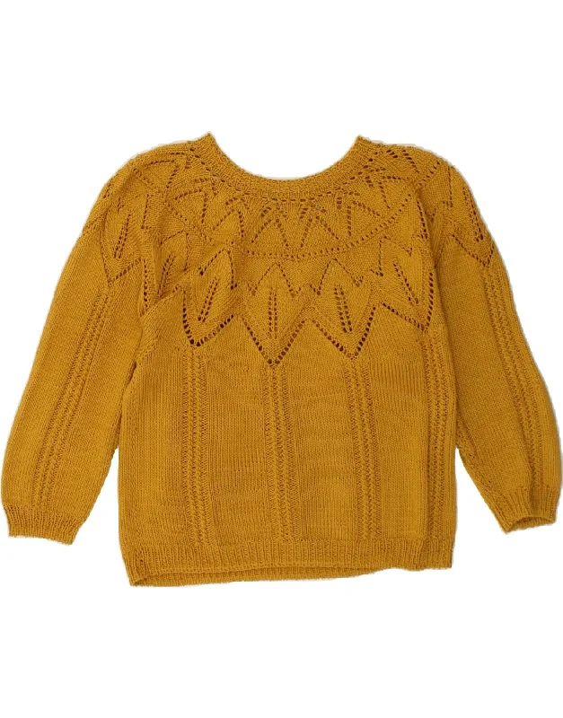 VINTAGE Womens Oversized Boat Neck Jumper Sweater UK 10 Small Yellow