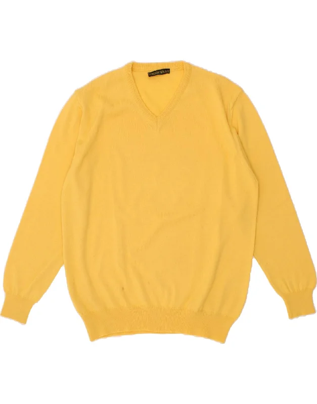 VINTAGE Womens V-Neck Jumper Sweater UK 16 Large Yellow Wool