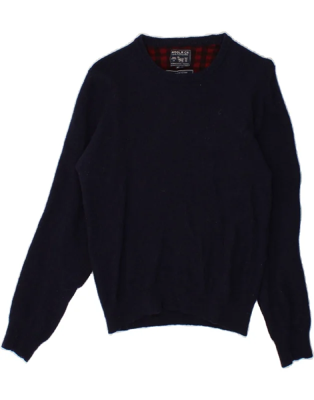 WOOLRICH Womens Crew Neck Jumper Sweater UK 12 Medium Navy Blue Wool