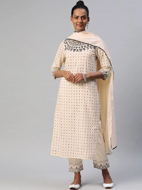 Women Ethnic Motifs Printed Thread Work Pure Cotton Kurta with Trousers  Dupatta