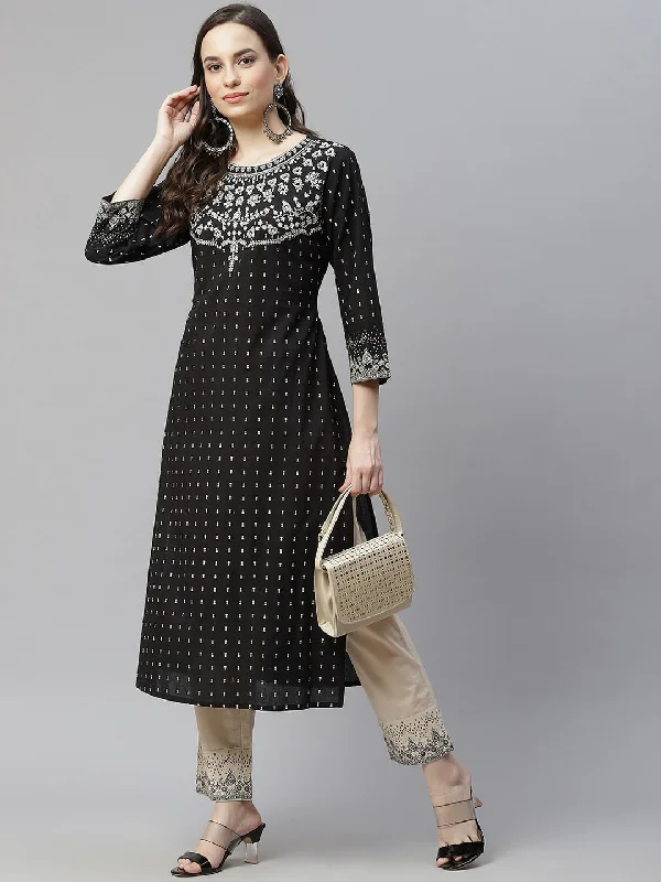 Women Ethnic Motifs Printed Thread Work Pure Cotton Kurta with Trousers