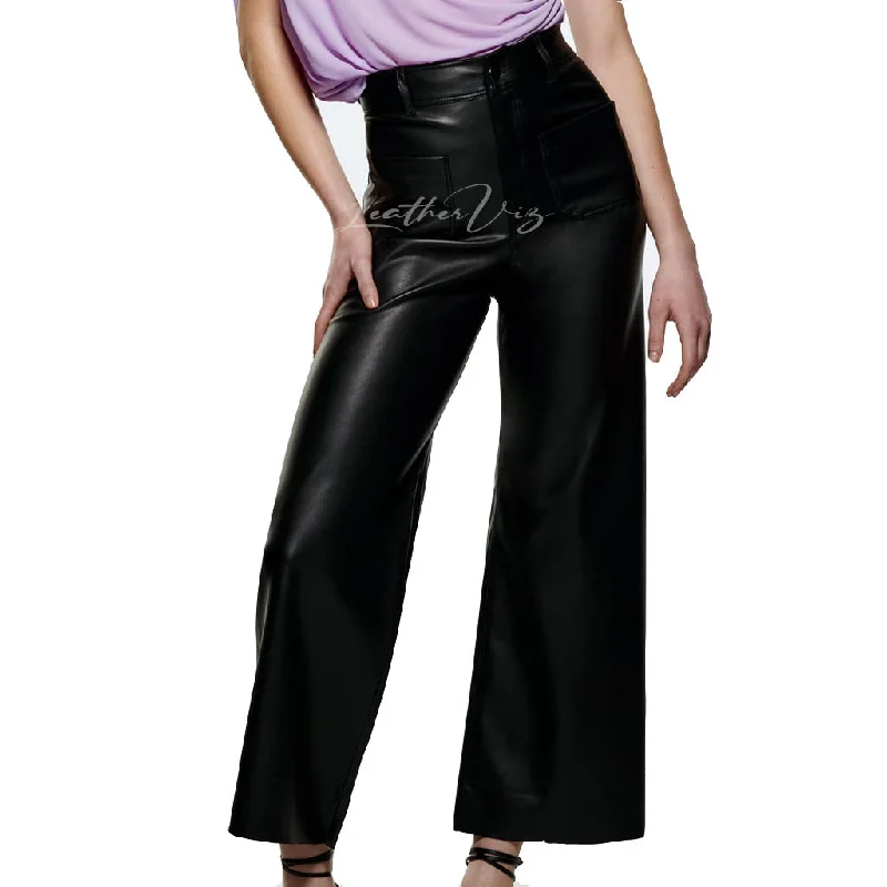 HIGH WAIST STRAIGHT LEATHER TROUSERS FOR WOMEN