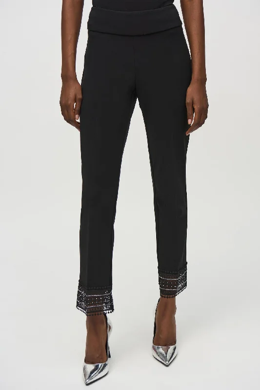 Joseph Ribkoff 244177 Black (11) Silky Knit Straight Trousers With Lace Detail