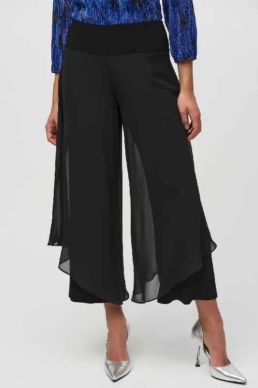 Joseph Ribkoff Black 244208 Chiffon Wide Leg Trousers