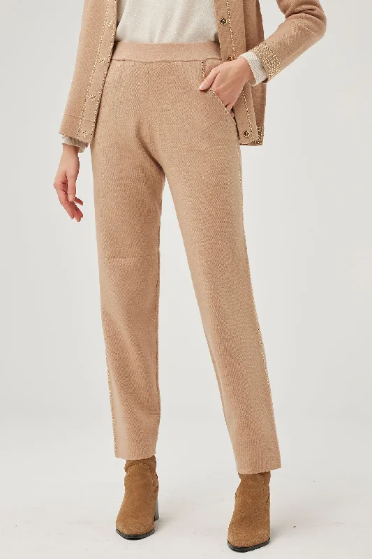 Leo & Ugo Trousers Knit Stud Detail Beige AWP464