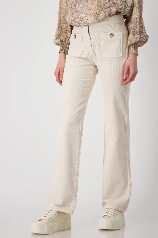 Monari 808035 Sandshell Cream Corduroy Straight Leg Trousers