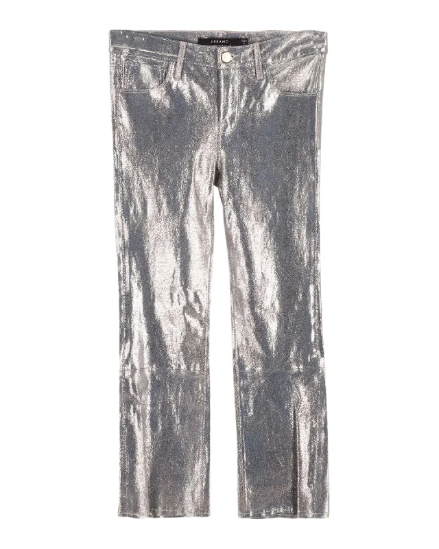 Snake-Effect Gold Leather Cropped Trousers