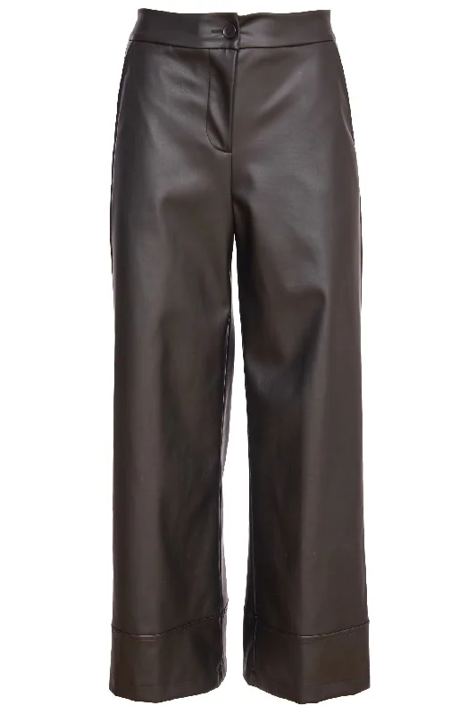 Naya 262 Black Wide Leg Zip Waist Leatherette Trouser