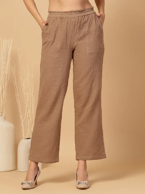 Women Regular Fit Elastic Waist Cotton Trouser for Casual Wear